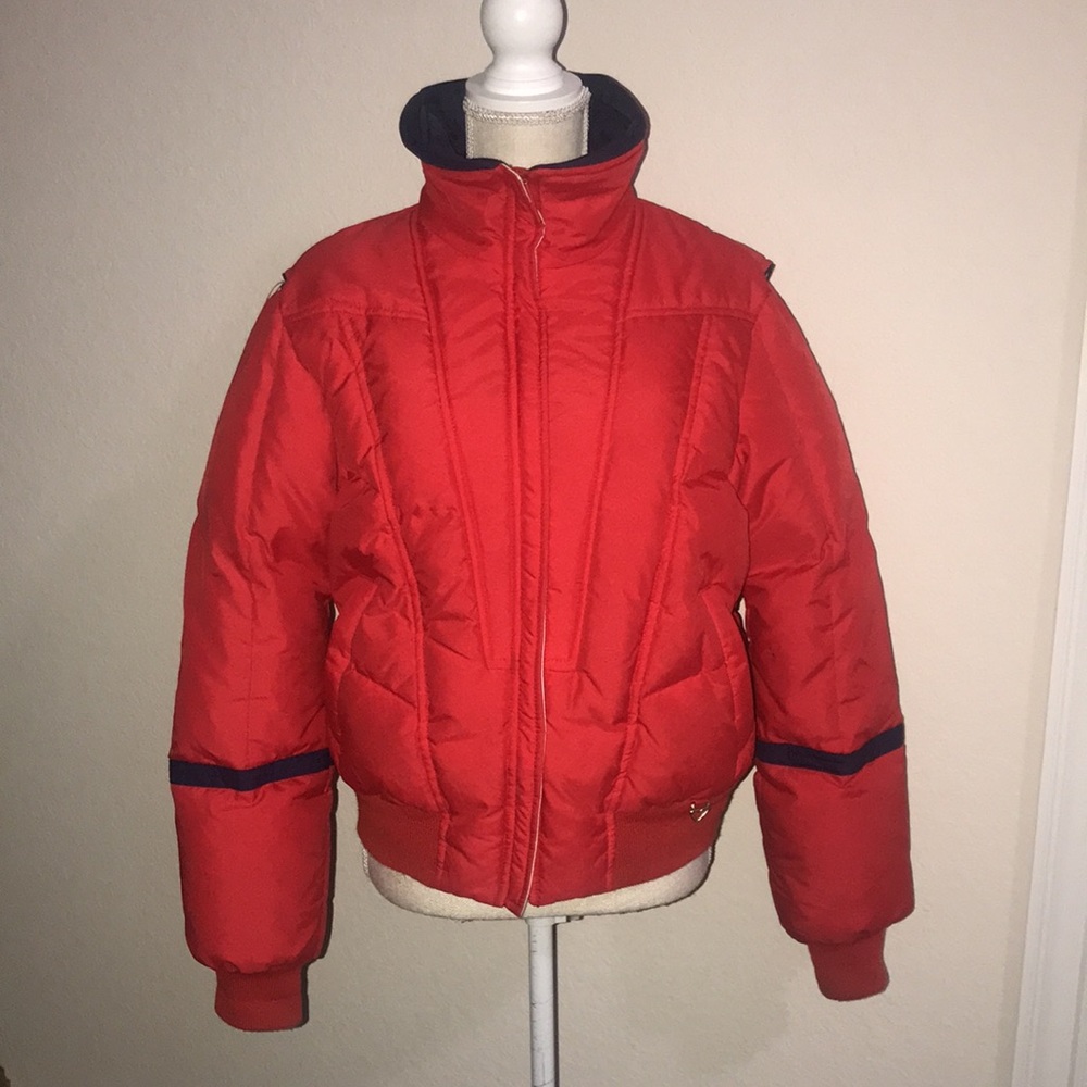 Obermeyer red down winter jacket in size M